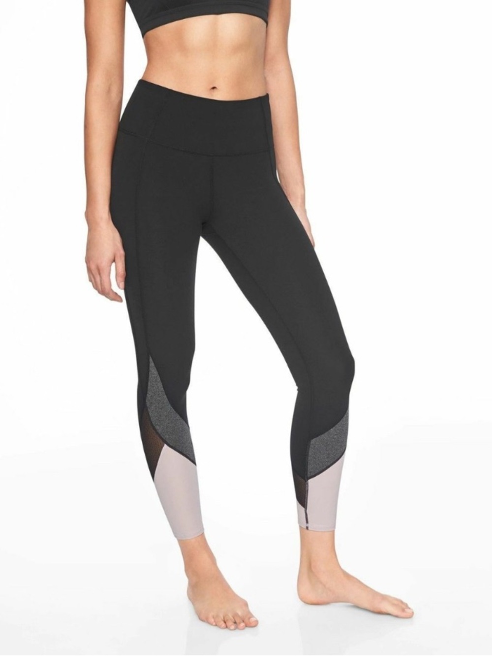 High-Waist Black Colorblock Leggings with Mesh Inset